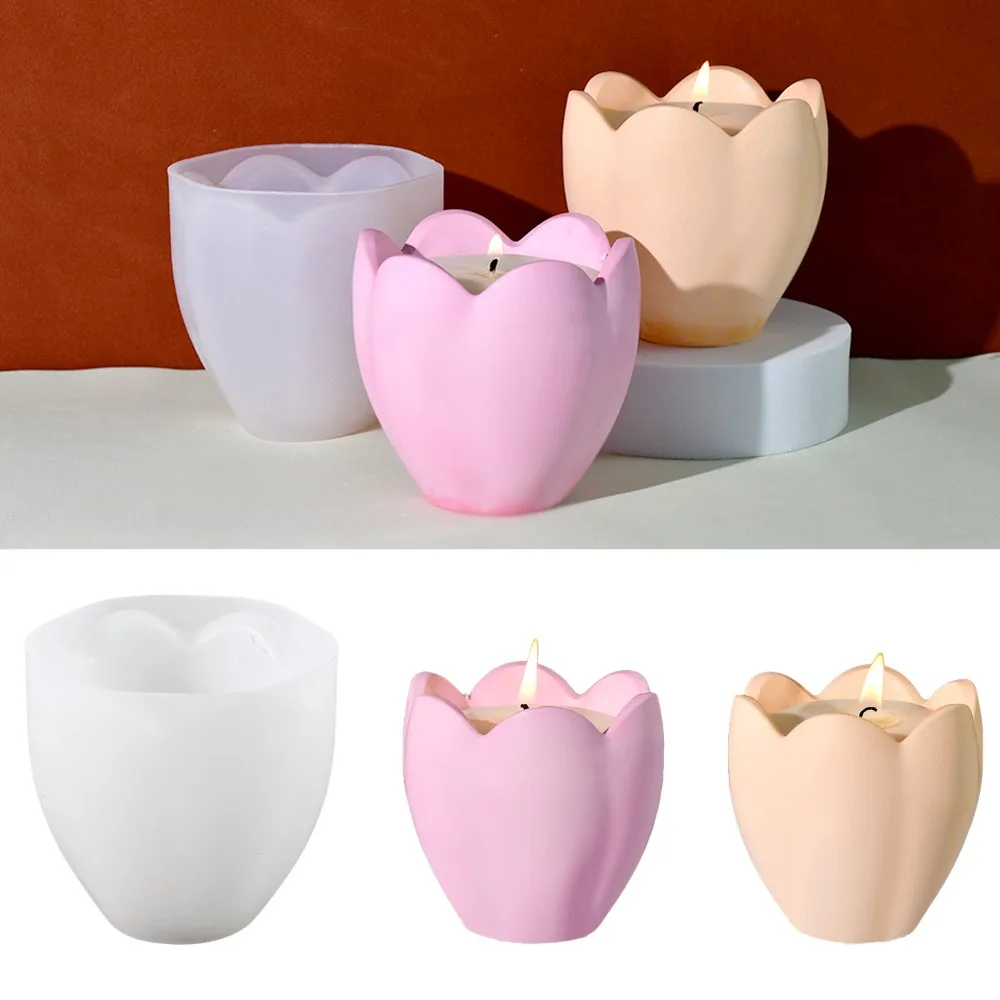 Flower Preservation Resin - チューリップキャンドルホルダーシリコーン金型花樹脂石鹸箱作成ツール植物燭台誕生日プレゼント石膏ジュエリー収納ボックス