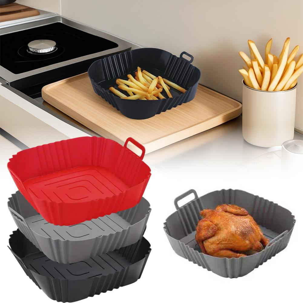 Silicone Mold Tray - 再利用可能なエアフライヤーパンライナーアクセサリーシリコンエアフライヤーオーブンベーキングトレイピザチキンエアフライヤーノンスティックシリコンモールド