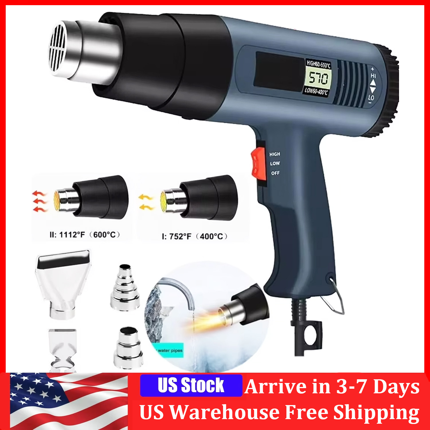 2000 ワット電気ヒートガン液晶ディスプレイ付き温度調節可 - Heat Gun Small のレビューと価格